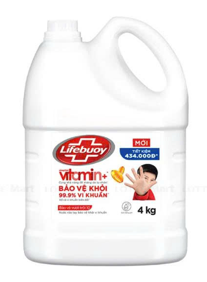 LIFEBUOY Nước Rửa Tay Vitamin Bảo Vệ Vượt Trội 10 4kg/3 can